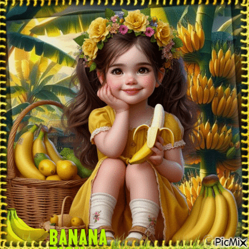 Little Girl -Banana - Yellow - Green - Brown - Бесплатный анимированный гифка