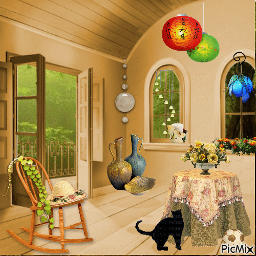 A beautiful room and the cat - Безплатен анимиран GIF