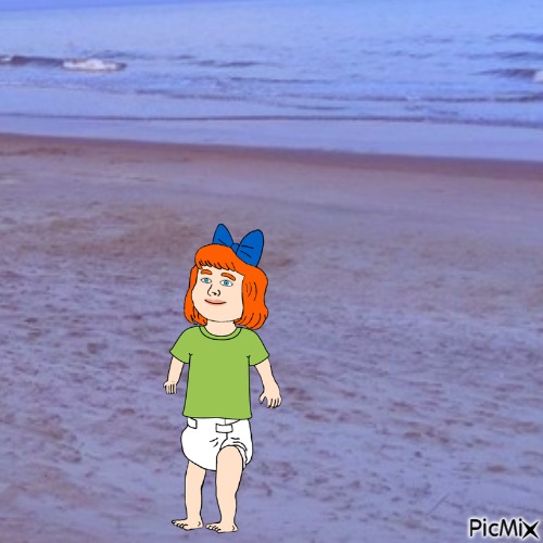 Redhead baby girl at beach - PNG gratuit