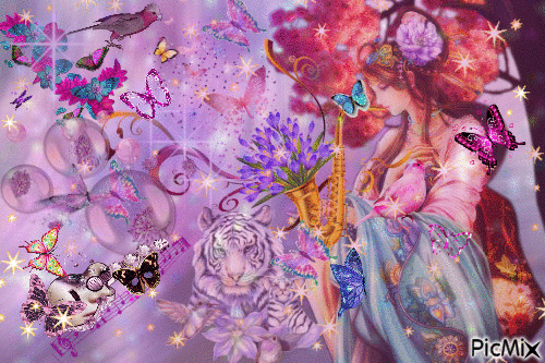 <♥♥♥la  douce melodie et la danse aux papillons ♥♥♥ - Free animated GIF