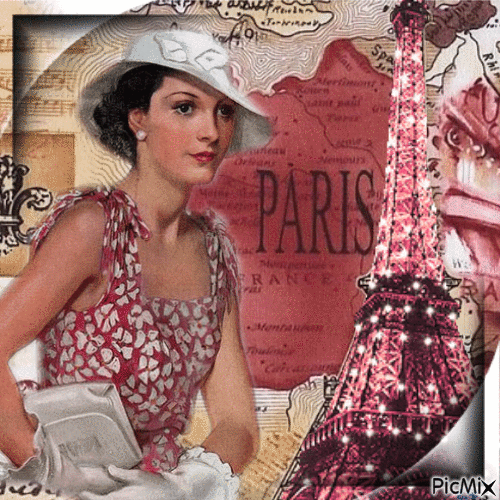 Vintage Frau mit Hut in Paris - GIF animasi gratis
