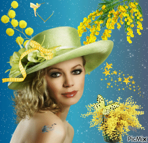 La dame au mimosa - Gratis animerad GIF