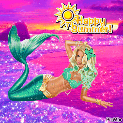 Mermaid wishes a Happy Summer (my 2,520th PicMix) - Free animated GIF