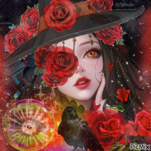 Witch and red roses-contest - GIF animate gratis