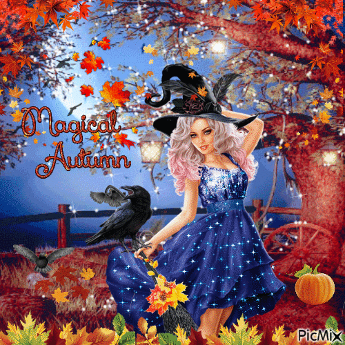 Magical Autumn Witch - GIF animasi gratis