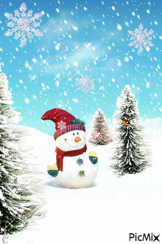 snowman and Bird - GIF animé gratuit