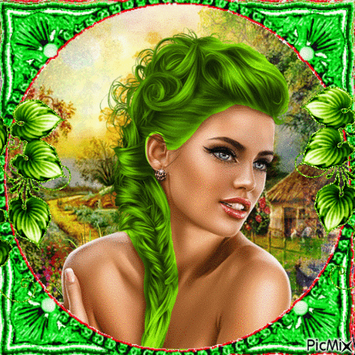 Contest !Femme aux cheveux verts - Free animated GIF