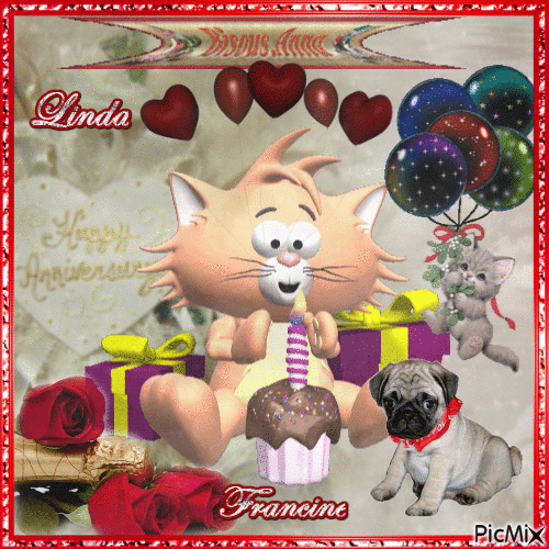 Joyeux Anniversaire a ma voisine Linda ♥♥♥ - Animovaný GIF zadarmo
