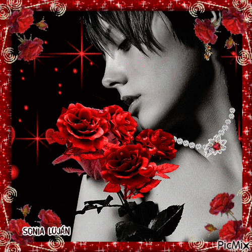 Woman and roses - Gratis geanimeerde GIF