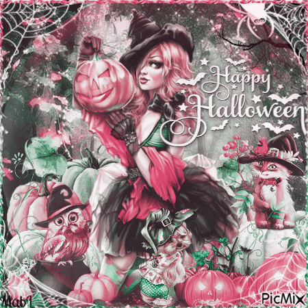 Halloween en Rose et Vert - Бесплатный анимированный гифка
