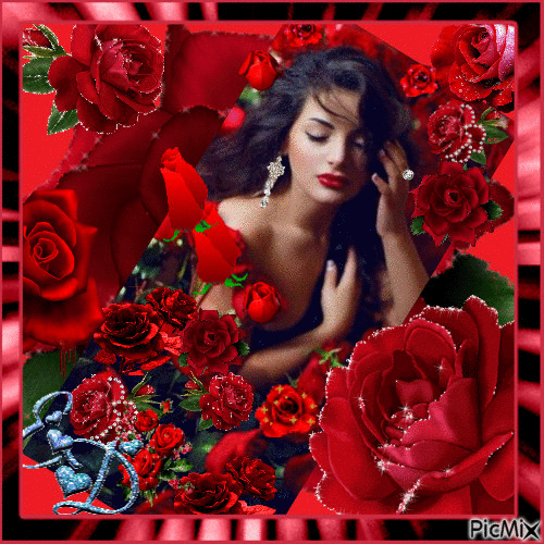 The girl with roses - Besplatni animirani GIF