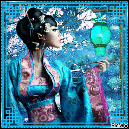 Turquoise Japanese oriental - Gratis geanimeerde GIF