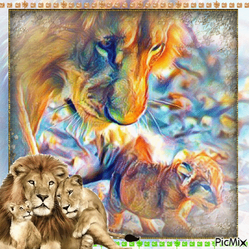 Lion and cub - Бесплатный анимированный гифка