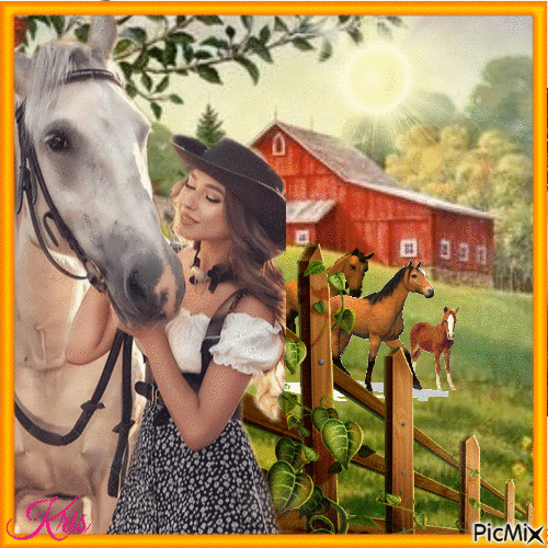 Femme et son cheval - Безплатен анимиран GIF
