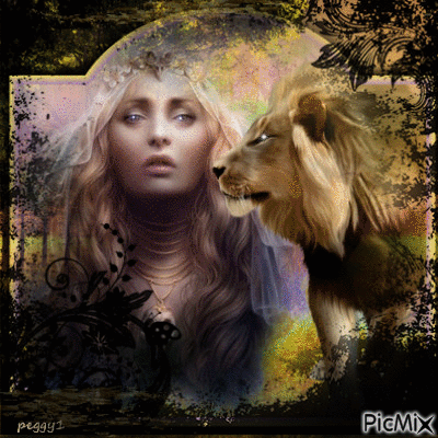lady and the lion - Free animated GIF