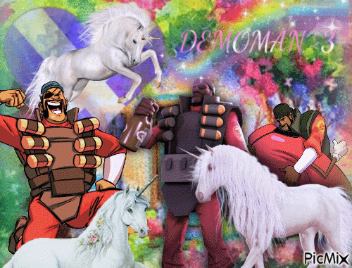 Demoman with unicorns - 免费动画 GIF