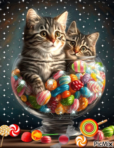 Chats aux bonbons - Free animated GIF