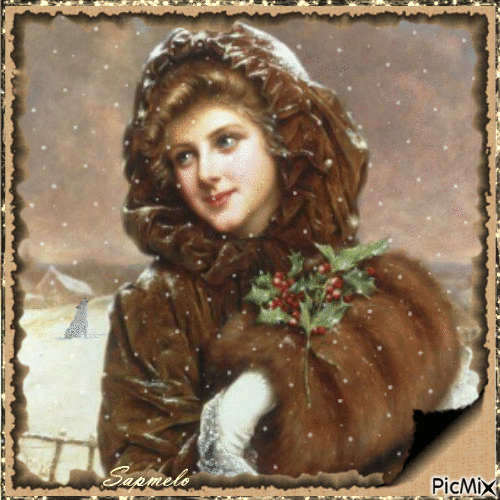 Mulher passeando na neve- Inverno - Δωρεάν κινούμενο GIF