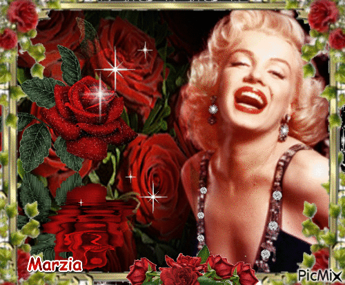 marilyn red roses - Gratis geanimeerde GIF