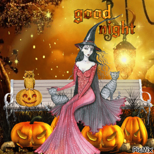 night-pumpkins-halloween-witch - GIF animado grátis