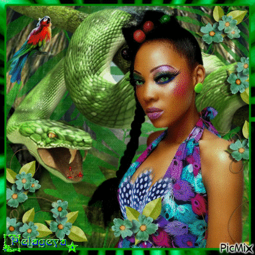 la jeune fille de l'île et le serpent - Darmowy animowany GIF