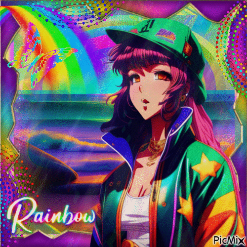 Regenbogen-Manga-Mädchen - Gratis animeret GIF