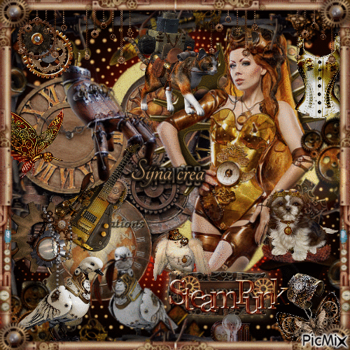 Steampunk Girl and animal - Free animated GIF