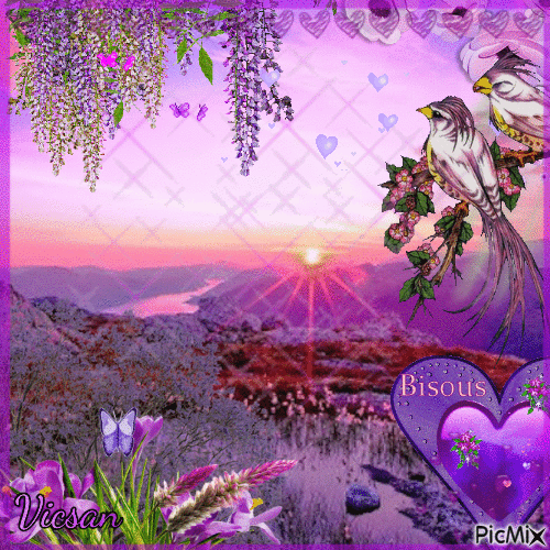 Paisaje poético en violeta - Besplatni animirani GIF