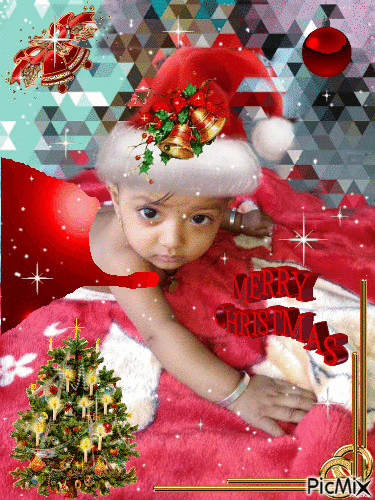 Christmas Card with a Baby Girl - Gratis geanimeerde GIF