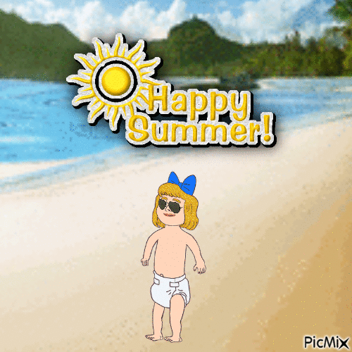 Baby wishing Happy Summer - GIF animé gratuit