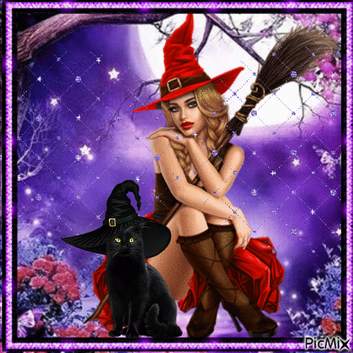 WITCH WITH CAT - GIF animate gratis