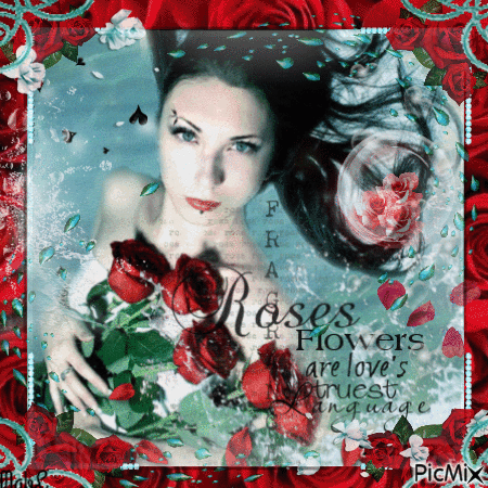 Femme Avec Des Roses - Δωρεάν κινούμενο GIF