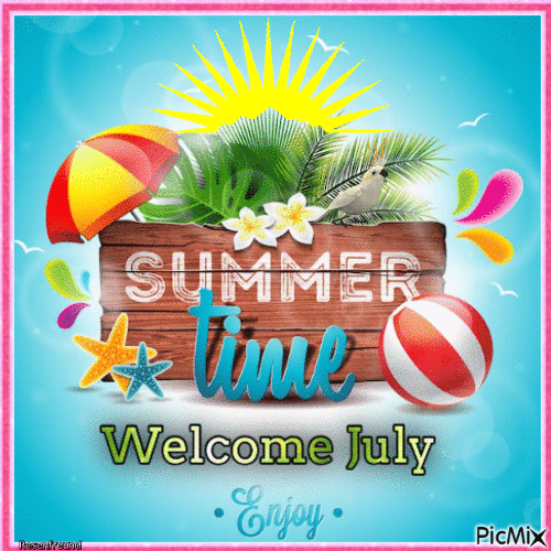 Welcome July - GIF animasi gratis