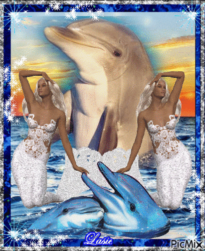 Les dauphins et sirenes jumelles..♥♥♥ - GIF animé gratuit