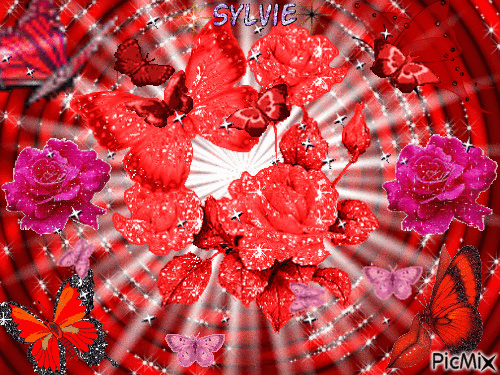 Papillons rouges sur fond rouge et scintillant ma création a partager sylvie - Ingyenes animált GIF