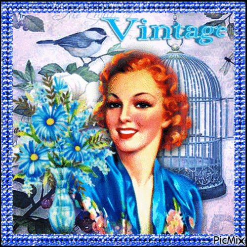 Vintage Lady in Blue - Free animated GIF