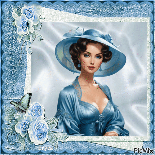 Femme vintage -tons bleus - Gratis animeret GIF