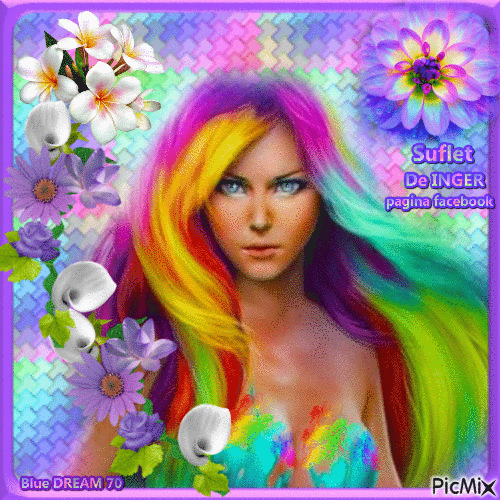 Portrait in rainbow colors - Free animated GIF