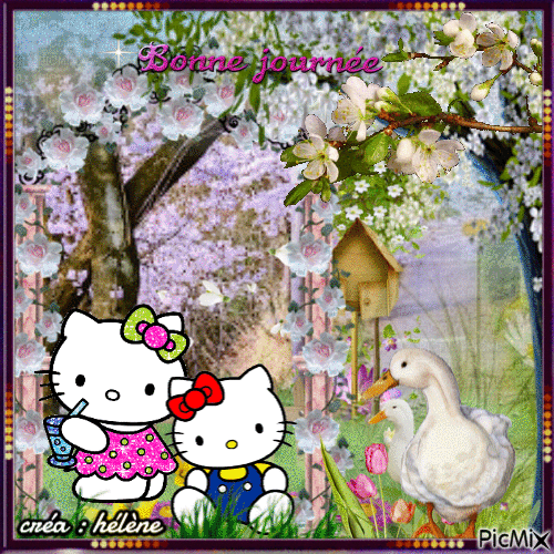 Hello Kitty au printemps - Darmowy animowany GIF