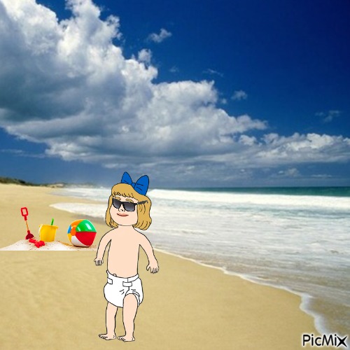 Cartoon baby at the beach - ilmainen png