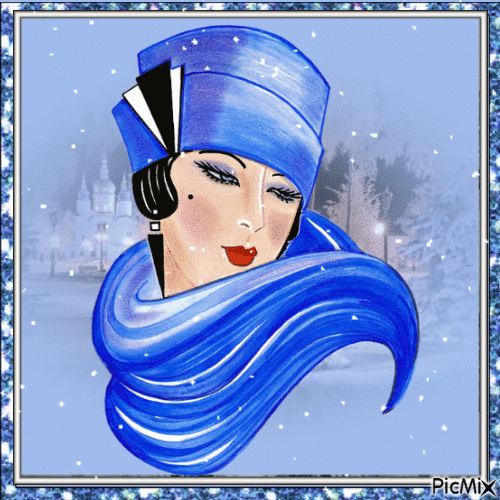 Woman Art Deco in blue - Nemokamas animacinis gif
