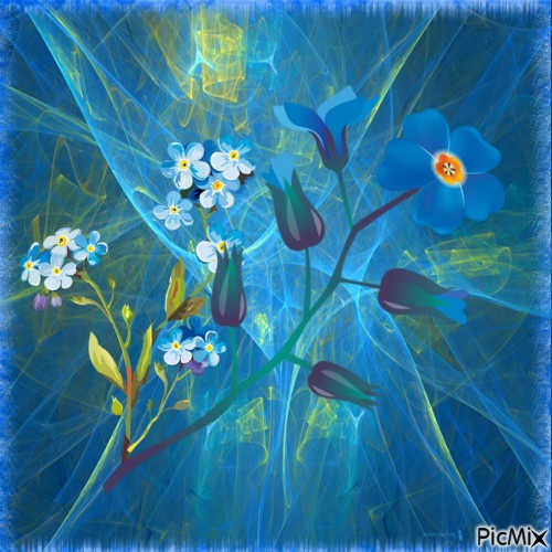 fleurs bleues  sur fond de voile - бесплатно png