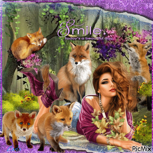 Woman with a Fox. Contest - Free animated GIF