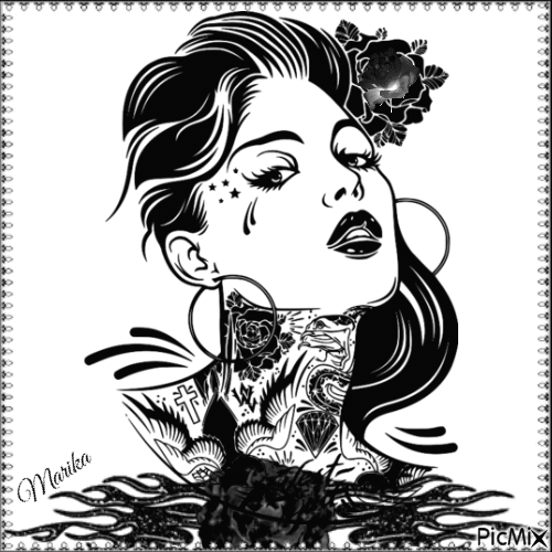 tetovált  nő - Gratis animeret GIF