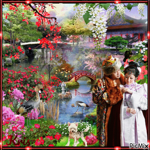 Couple asiatique dans le jardin 🌹🌼