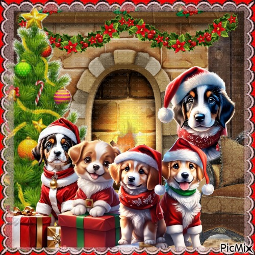 Joyeux Noël avec des chiens. - gratis png