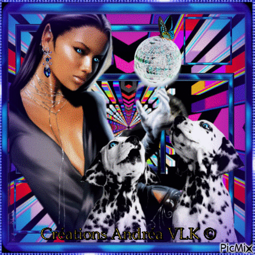 WOMAN AND DOGS MULTICOLORS - GIF เคลื่อนไหวฟรี