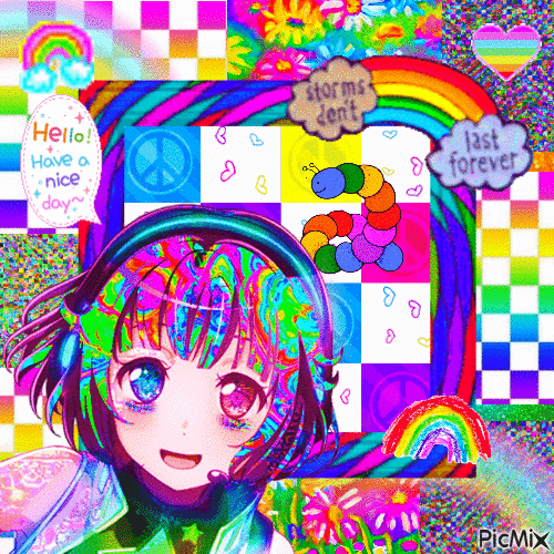 Rainbow anime girl - Бесплатный анимированный гифка