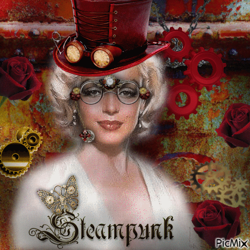 Marilyn Monroe Steampunk mit Rosen - Bezmaksas animēts GIF
