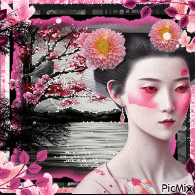pink and black geisha - Gratis animeret GIF